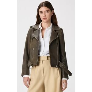 NEW Quince 100% Leather Motorcycle Jacket Womens Medium Distressed Brown